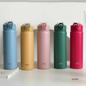600ML/750ML Thermos Water Bottle with Straw Stainless Steel Car Thermal Sports Cup Keeps Cold and Heat Thermal Travel Mug