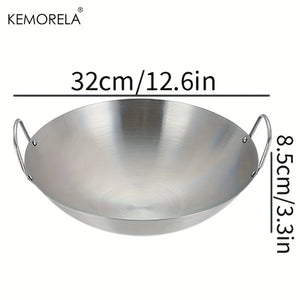 1PCS Stainless Steel Wok Uncoated 26/28/30/32/34Cm High Quality Double Handle Chef Pan Suitable for Home Stir-Fried Beef Cooking