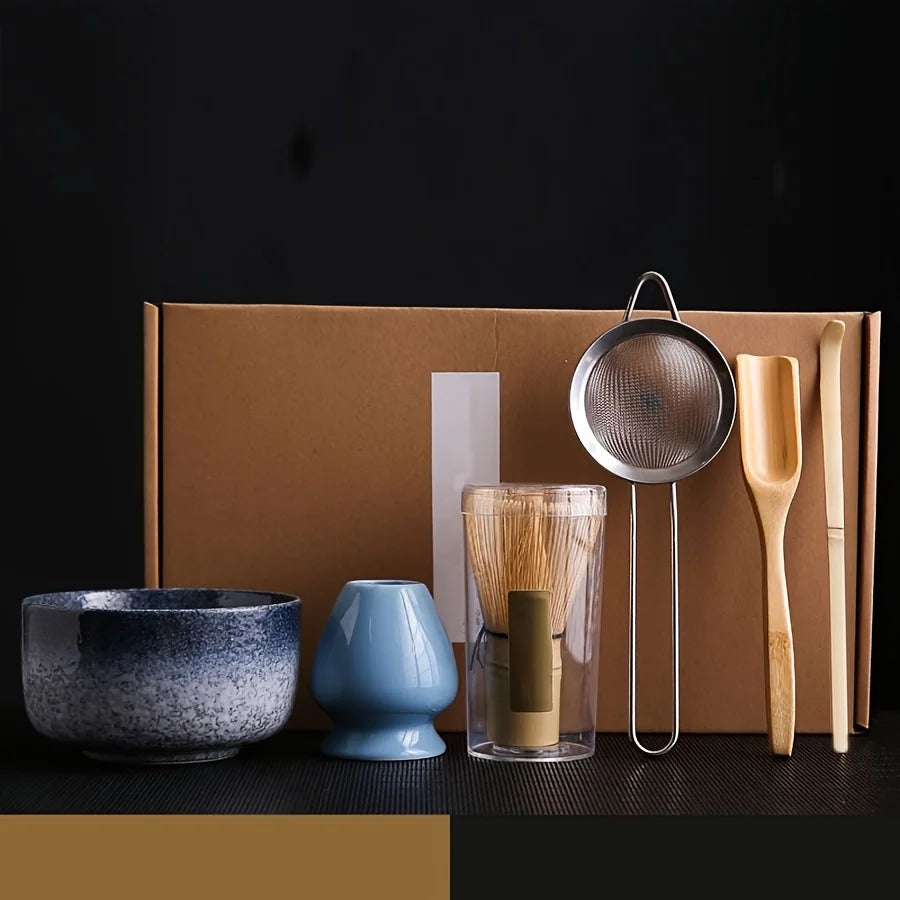 6Pcs/Set Japanese-Style Matcha Bowl , Spoon, Tea Whisk, Sieve Mesh, Perfect Gift for Ceremony, Traditional Decoration