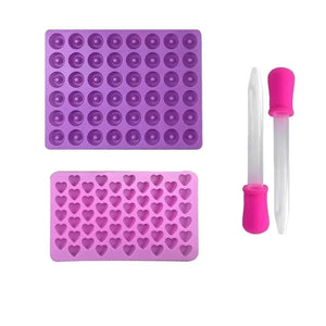 Gummy Bear Molds Silicone Mini Chocolate Candy Mold for Kid with 2 Droppers Including Dinosaur Bear Hearts Donut Shape