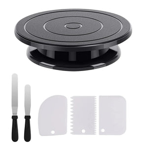 1/6Pcs Cake Turntable Set with 2 Frosting Spatula 3 Icing Smoother Scraper Cake Decorating Kit Baking Supplies Kit for Party