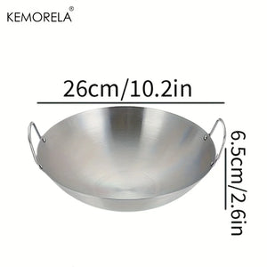 1PCS Stainless Steel Wok Uncoated 26/28/30/32/34Cm High Quality Double Handle Chef Pan Suitable for Home Stir-Fried Beef Cooking