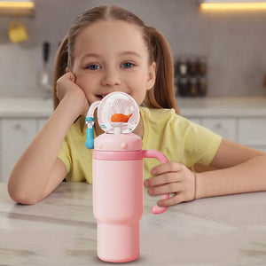 710ML Stainless Steel Whale Fountain Tumbler with Handle Leak Proof Whale Squirt Drinking Cup Water Bottle with Straw Creative G