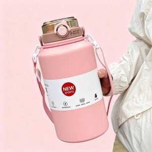 800Ml/2000Ml Large Capacity Stainless Steel Insulated Water Jug with Handle & Straw, Leakproof Vacuum Thermos Mug for Sports Out