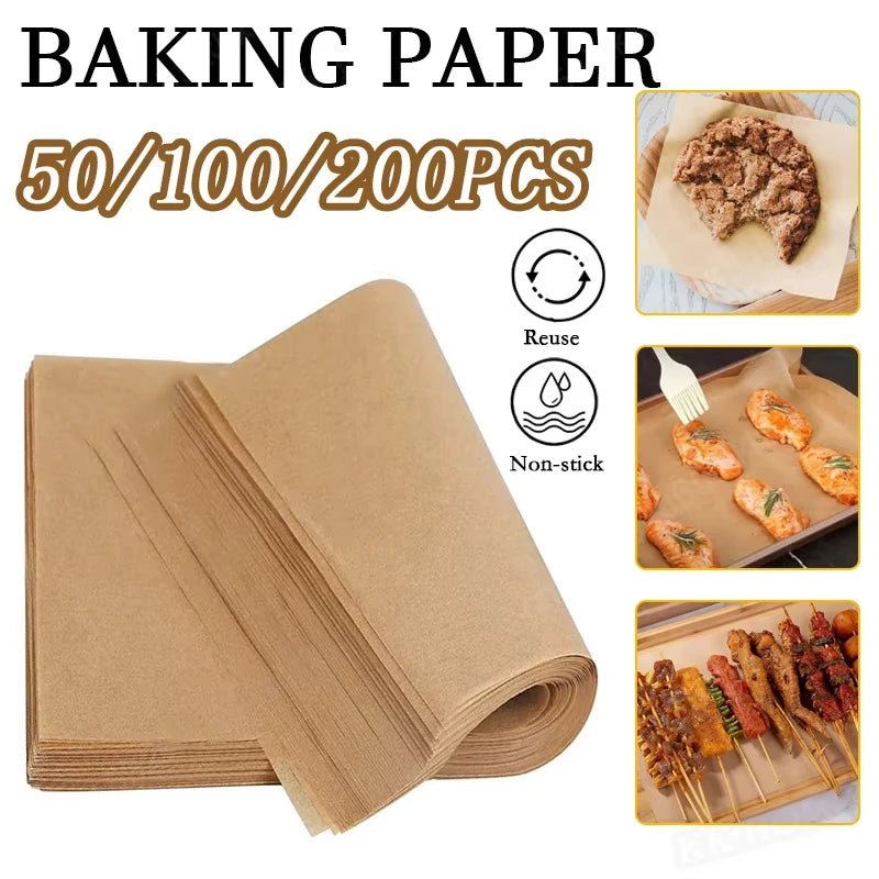 200/100/50PC Baking Paper Non-Stick Parchment Baking Sheet for Oven Air Fryer Grilling Mat Paper Food Wrapping Paper Baking Tool