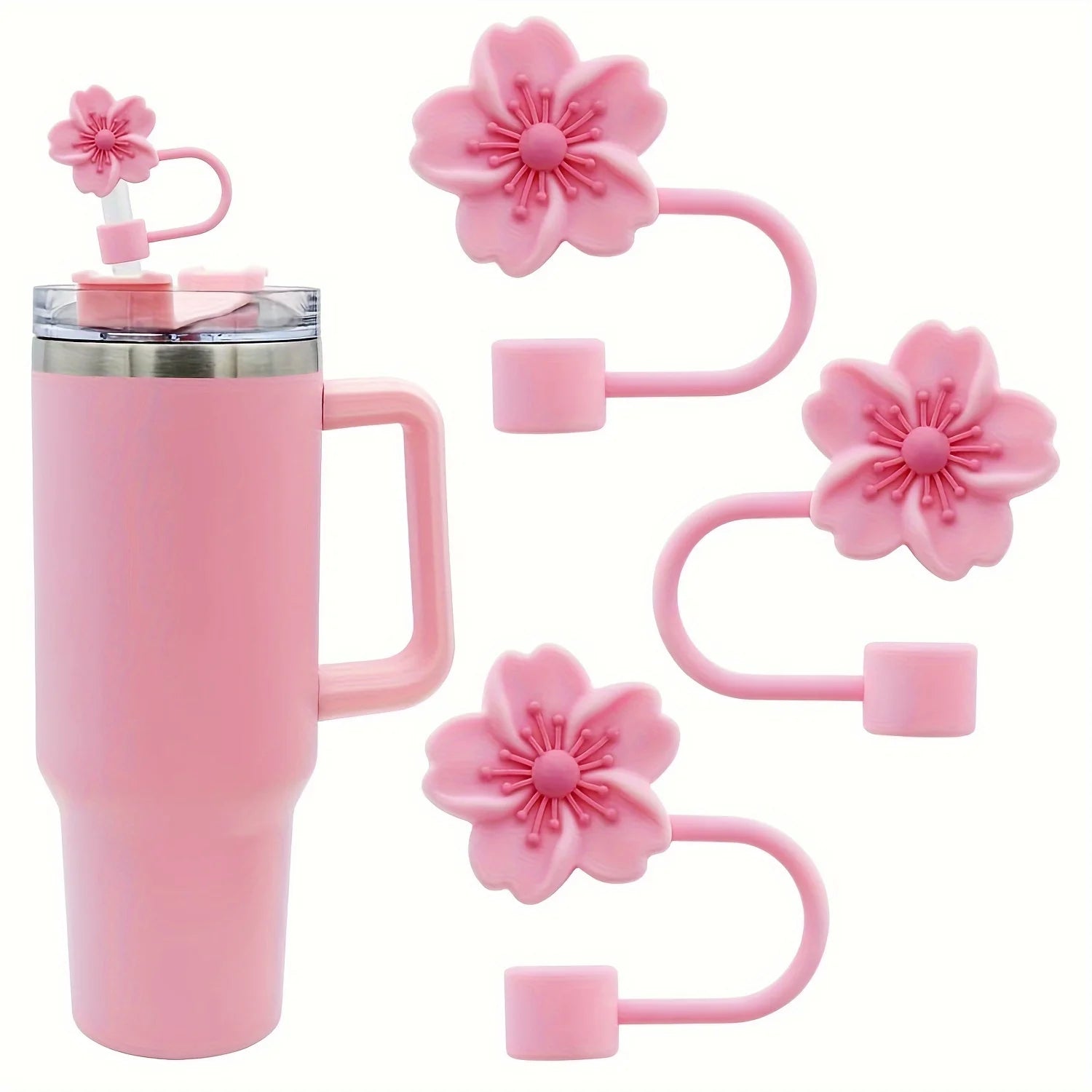 Flower Silicone Straw Covers for Stanley Cup Cute Silicone Flower Shape Drinking Dust Cap Straw Tips Cover Cup Accessories