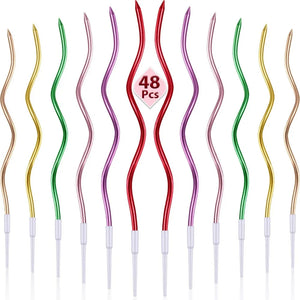 12/48Pcs/1Case Birthday Candles Spiral Cake Candles Long Thin Cake Candles for Wedding Party and Cake Decoration