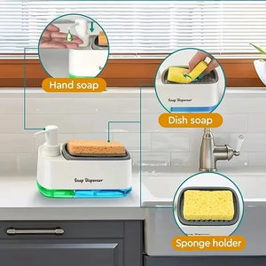3 in 1 Kitchen Soap Dispenser Set with Dual Pump and Sponge Caddy Efficient Cleaning Organizer for Sink Area Countertop Storage
