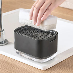 Soap Dispenser Box Press Dispenser Scrubbing Liquid Container Kitchen Bathroom Automatic Detergent Foam Box with Sponge Holder