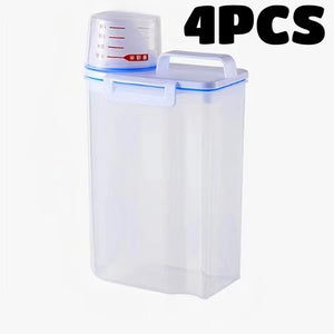 4PCS 2.5L Rice Storage Bucket with Measuring Cup Sealed Moisture-Proof Pet Food Storage Container for Storing Grains Flour Rice