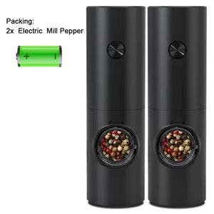 Electric Automatic Mill Pepper and Salt Grinder with Base Set Battery Powered with LED Light Adjustable Coarseness Kitchen Tool