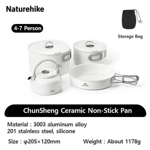 Ceramic Non-Stick Set of Pots Camping Cookware Kit Outdoor Frying Pan Kettle Picnic Tableware Kitchen Utensils
