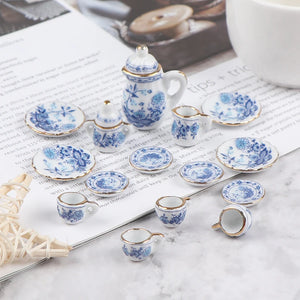 15Pcs 1:12 Dollhouse Miniature Tableware Porcelain Ceramic Tea Cup Set Model Kitchen Accessories for Doll House Decor Toys Gift