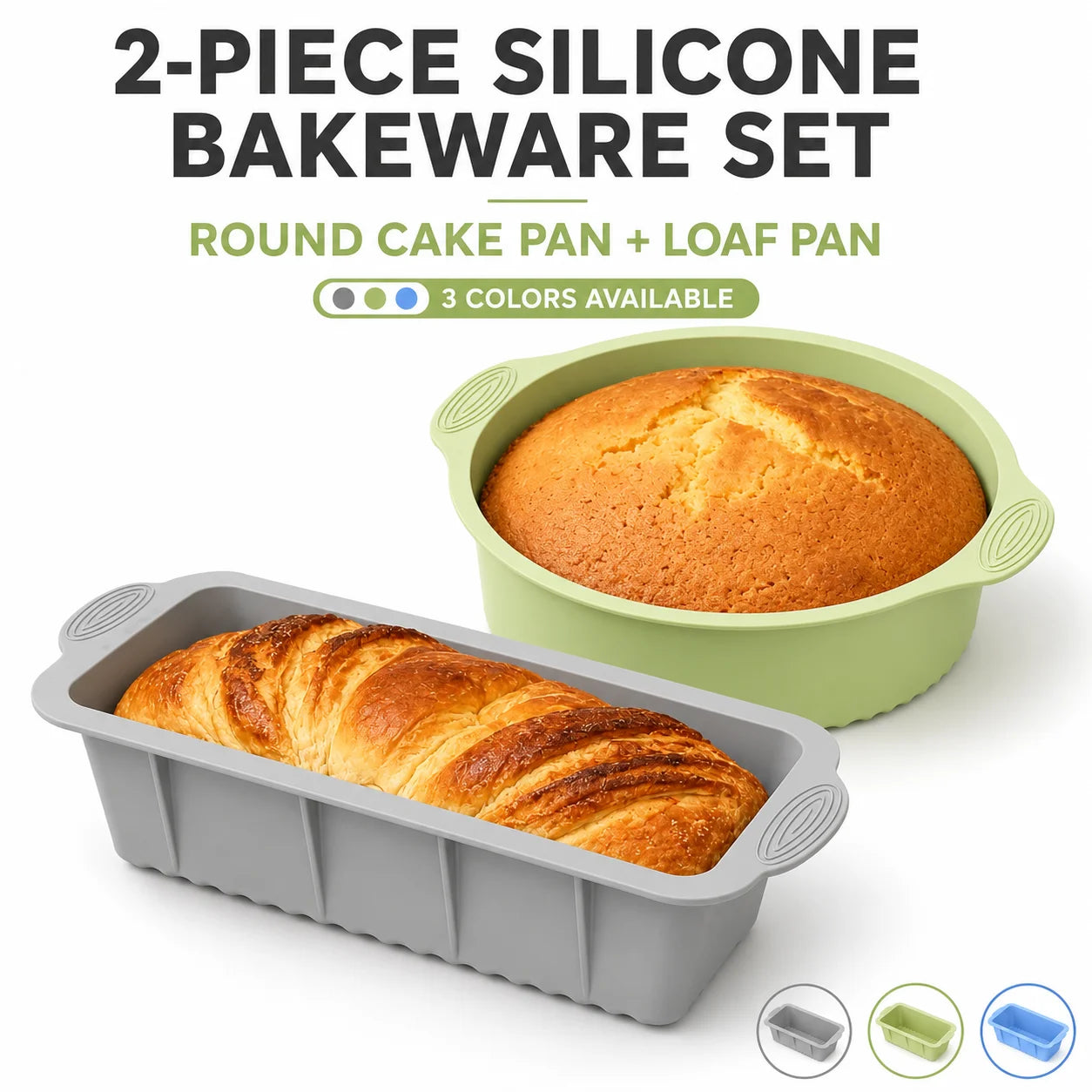 2 Pack Silicone Cake Pan and Loaf Pan Set Non Stick Baking Molds for Oven Air Fryer Accessories Food Grade Bread Bakeware