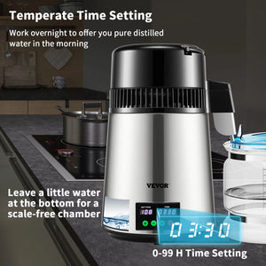 4L Water Distiller Purifier Filter 1 L/H Distilling Speed Dispenser Drinking Bottle Softener Touch Screen Home Use