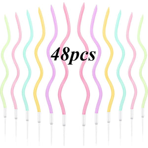 12/48Pcs/1Case Birthday Candles Spiral Cake Candles Long Thin Cake Candles for Wedding Party and Cake Decoration