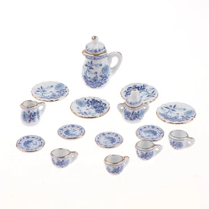 15Pcs 1:12 Dollhouse Miniature Tableware Porcelain Ceramic Tea Cup Set Model Kitchen Accessories for Doll House Decor Toys Gift