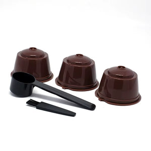 3Pcs Fit for Dolce Gusto Coffee Filter Cup Reusable Coffee Capsule Filters with Spoon Brush