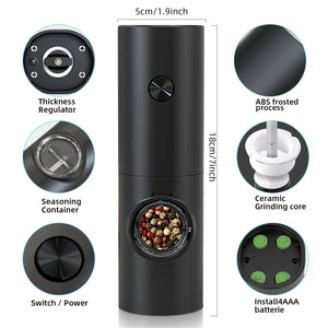 Electric Automatic Mill Pepper and Salt Grinder with Base Set Battery Powered with LED Light Adjustable Coarseness Kitchen Tool