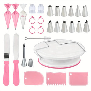 80PCS Cake Decorating Set-Non-Slip Turntable with 14 Piping Tips, Scrapers & Tools for Professional DIY Baking Tools Accessories