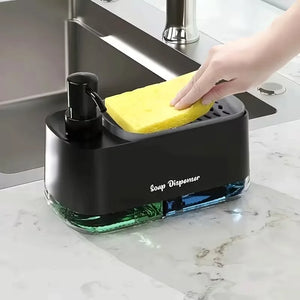 3 in 1 Kitchen Soap Dispenser Set with Dual Pump and Sponge Caddy Efficient Cleaning Organizer for Sink Area Countertop Storage