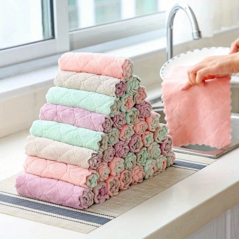 10Pcs Microfiber Dish Cloths Multi Purpose Dishwashing Towels for Tableware Double Sided Cleaning Rags Kitchen Accessories