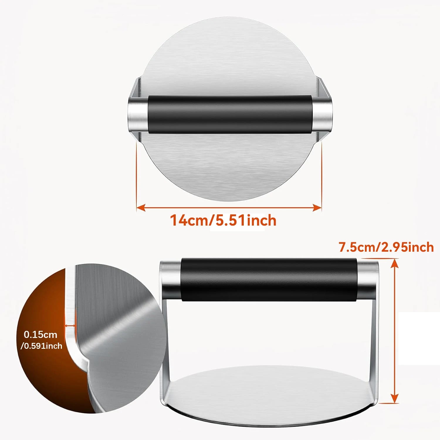 Burger Press, Hamburger Smasher Tool for Griddle, Stainless Steel Ham Patty Press with Anti-Scald Handle, 5.5" Non Stick Grill P