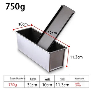 250G/450G/600G/750G/900G/1000G Aluminum Alloy Black Non-Stick Coating Toast Boxes Bread Loaf Pan Cake Mold Baking Tool with Lid