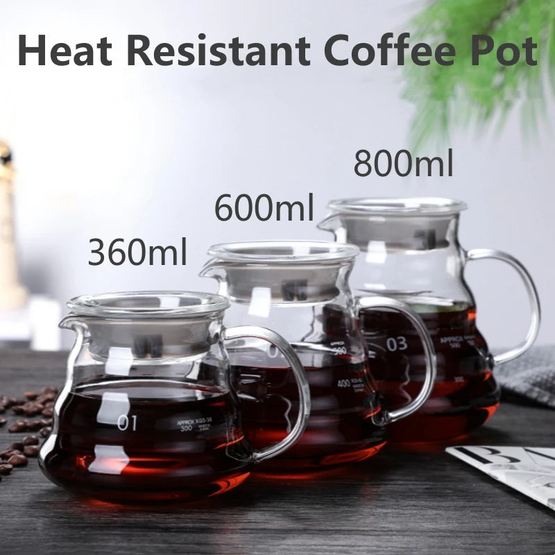 360/600/800Ml Heat Resistant Coffee Pot Clear Glass Kettle Sharing Pot with Lids, Pour over Coffee Espresso Maker Accessories