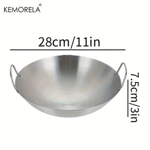 1PCS Stainless Steel Wok Uncoated 26/28/30/32/34Cm High Quality Double Handle Chef Pan Suitable for Home Stir-Fried Beef Cooking