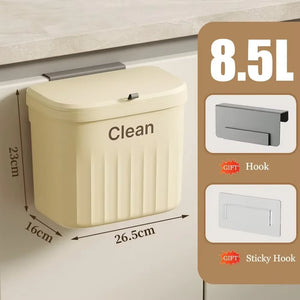 12L Kitchen Trash Can Wall Mounted Hanging Trash Bin with Lid Garbage Can for Cabinet under Sink Waste Garbage Compost Bin Trash