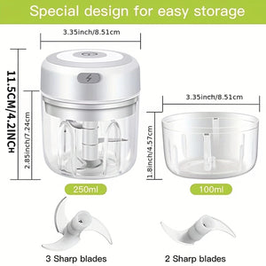 100Ml/250Ml Electric Mini Garlic Press Chopper - Rechargeable USB Masher with Powerful Lithium Battery, Easy Meat Grinder
