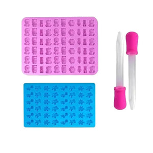 Gummy Bear Molds Silicone Mini Chocolate Candy Mold for Kid with 2 Droppers Including Dinosaur Bear Hearts Donut Shape