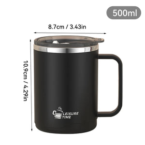 Double Wall Insulated Coffee Mug 304 Stainless Steel Milk Coffee Cup with Handle Leak-Proof Drinking Cup Adult Student Drinkware