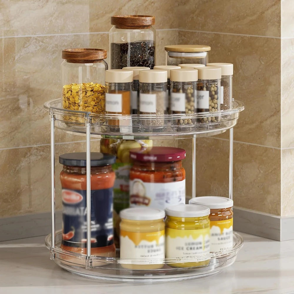 1Set 2 Tier Lazy Susan Turntable Organizer 9.25'' Rotating Spice Rack Organization for Cabinet, Kitchen, Pantry, Countertop