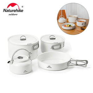 Ceramic Non-Stick Set of Pots Camping Cookware Kit Outdoor Frying Pan Kettle Picnic Tableware Kitchen Utensils