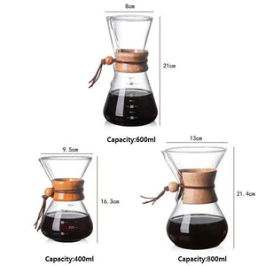 Hand Glass Coffee Kettle with Stainless Steel Filter Drip Brewing Hot Brewer Coffee Pot Dripper Barista Pour over Coffee Maker