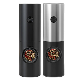 Electric Automatic Mill Pepper and Salt Grinder with Base Set Battery Powered with LED Light Adjustable Coarseness Kitchen Tool