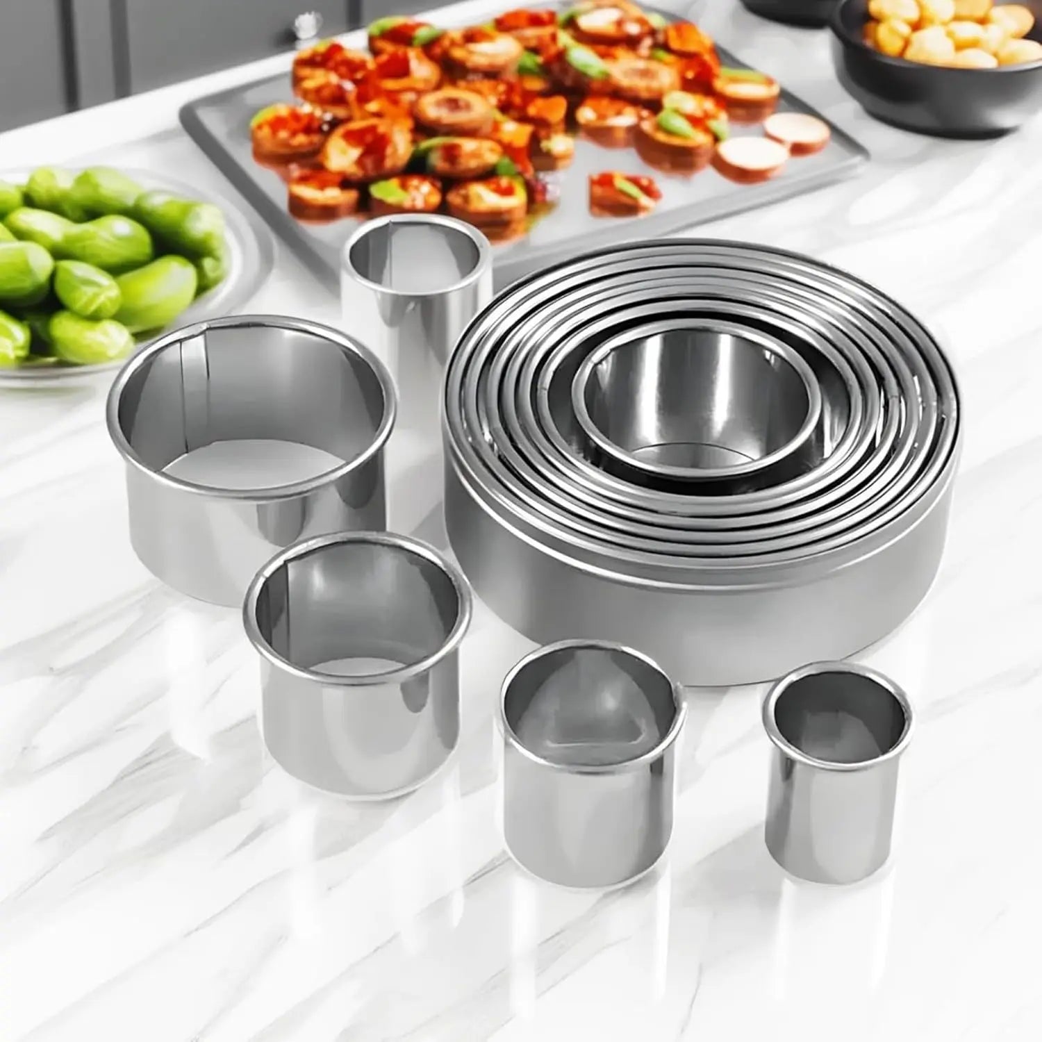 12Pcs Cookie Cutter & Mousse Ring Set Food Grade Stainless Steel Rolled Edge round Molds for Biscuit Donut Fondant Home Baking