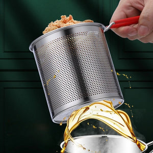 Stainless Steel Deep Fryer with Strainer Basket - Multi-Purpose Tempura & Chicken Frying Pan for Home/Commercial Use