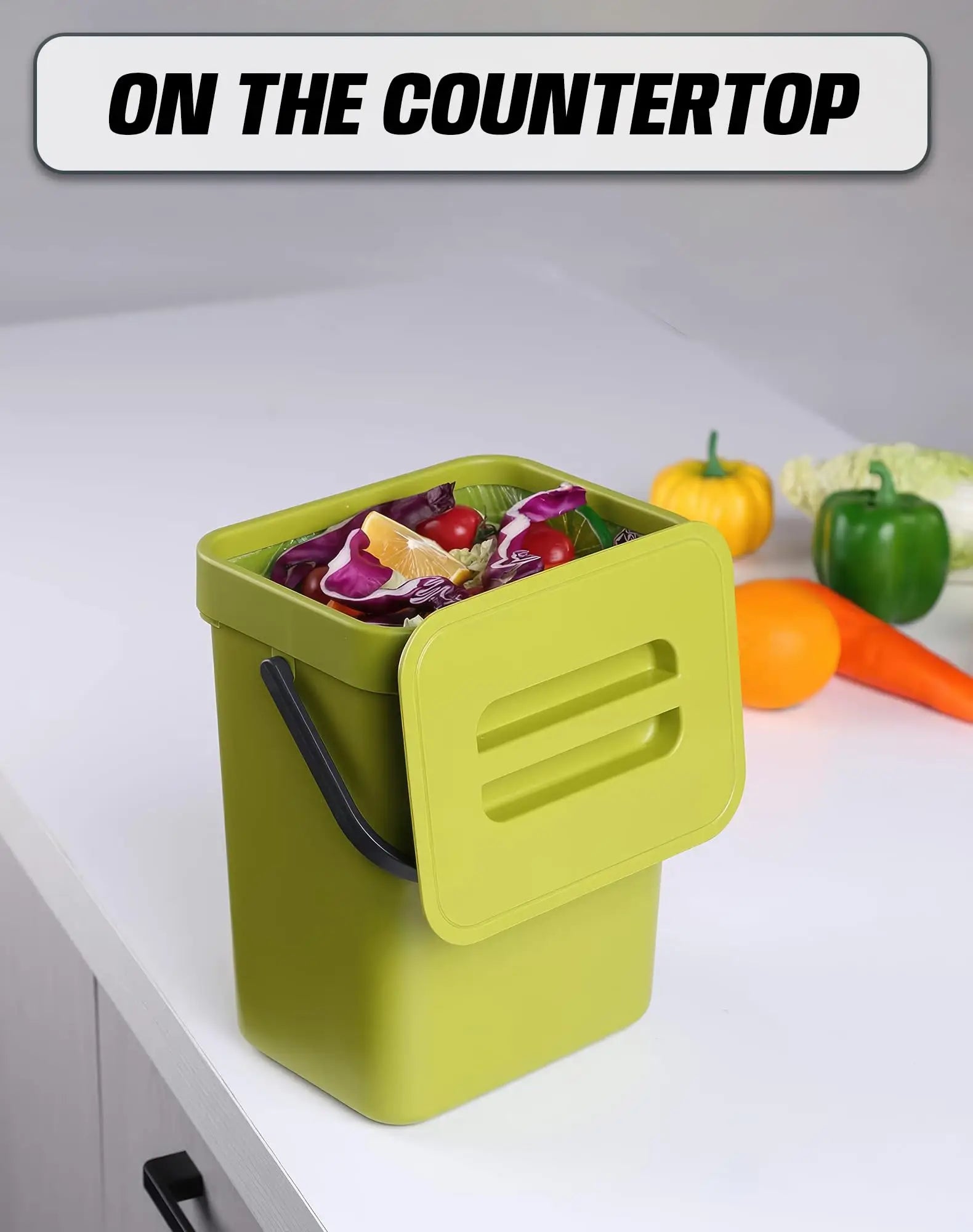 Hanging Plastic Trash Can, Compost Bin Indoor Kitchen Sealed, Odor-Free Food Scrap Container, Small Trash Can with Lid.