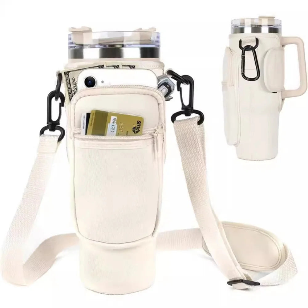 Water Bottle Carrier Bag for Stanley 40Oz Tumbler with Handle Water Bottle Holder with Adjustable Shoulder Strap with Pocket