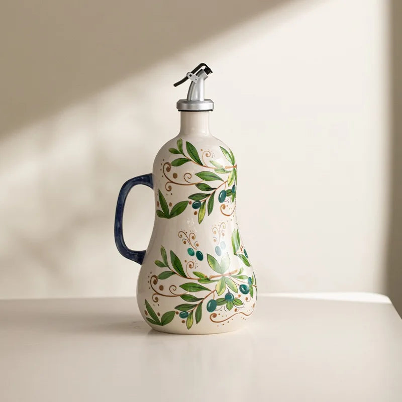 Bpa-Free Olive Oil Dispenser Underglaze Embossed Ceramic Oil Vinegar Can Kitchen Accessories Storage Dispenser Container Bottle