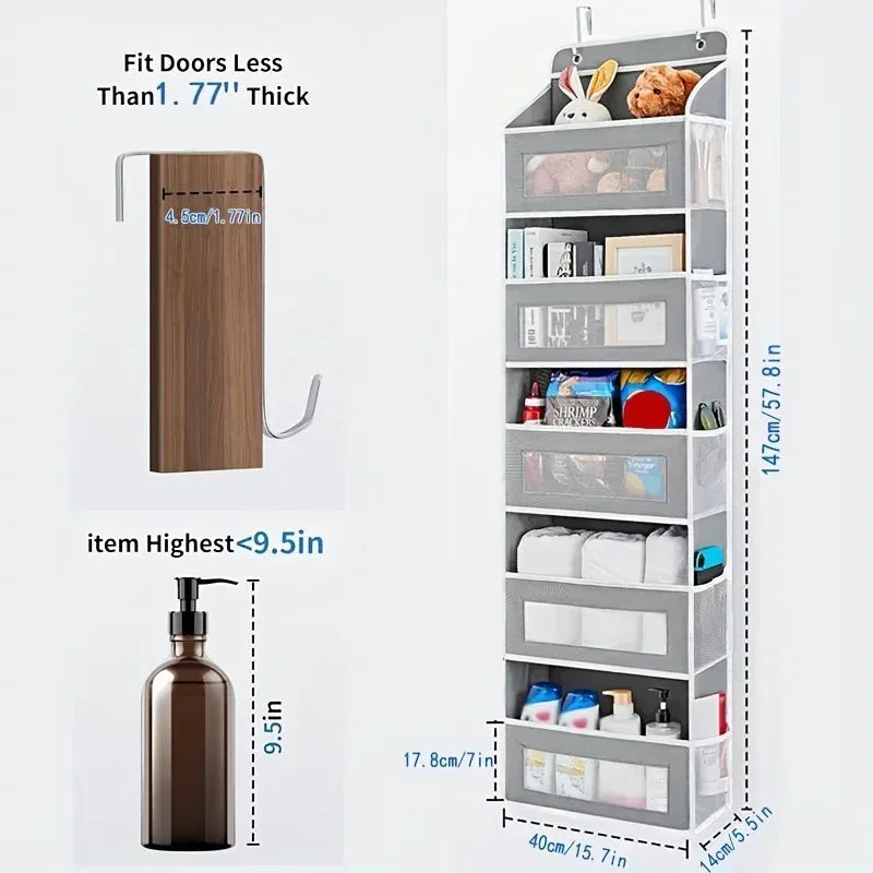 Upgraded 5-Shelf Hanging Storage Organizer - behind Door, Anti-Tilt, 5 Large Capacity Pockets, Hanging Bag Suitable for Bedroom