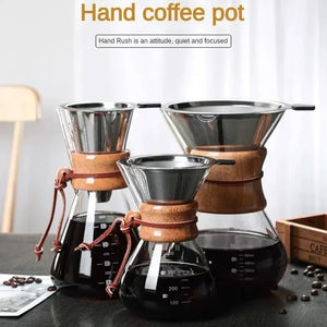 Hand Glass Coffee Kettle with Stainless Steel Filter Drip Brewing Hot Brewer Coffee Pot Dripper Barista Pour over Coffee Maker