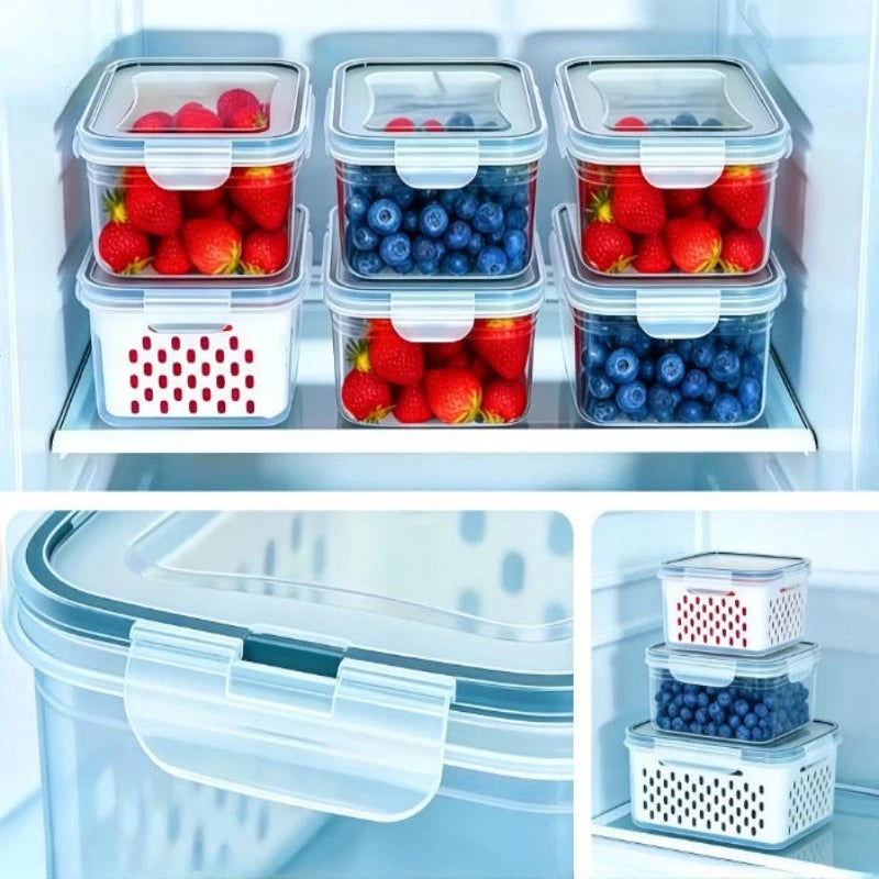 6Pcs/Set Large Capacity Fruit Storage Containers for Fridge with Removable Colander,Keep Berry Fruit Fresh Longer