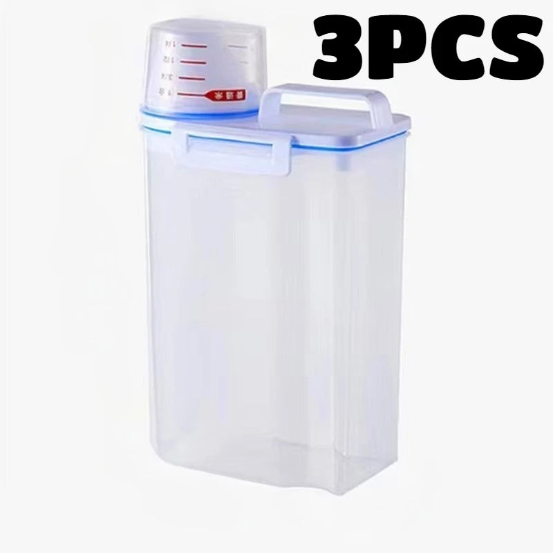 4PCS 2.5L Rice Storage Bucket with Measuring Cup Sealed Moisture-Proof Pet Food Storage Container for Storing Grains Flour Rice