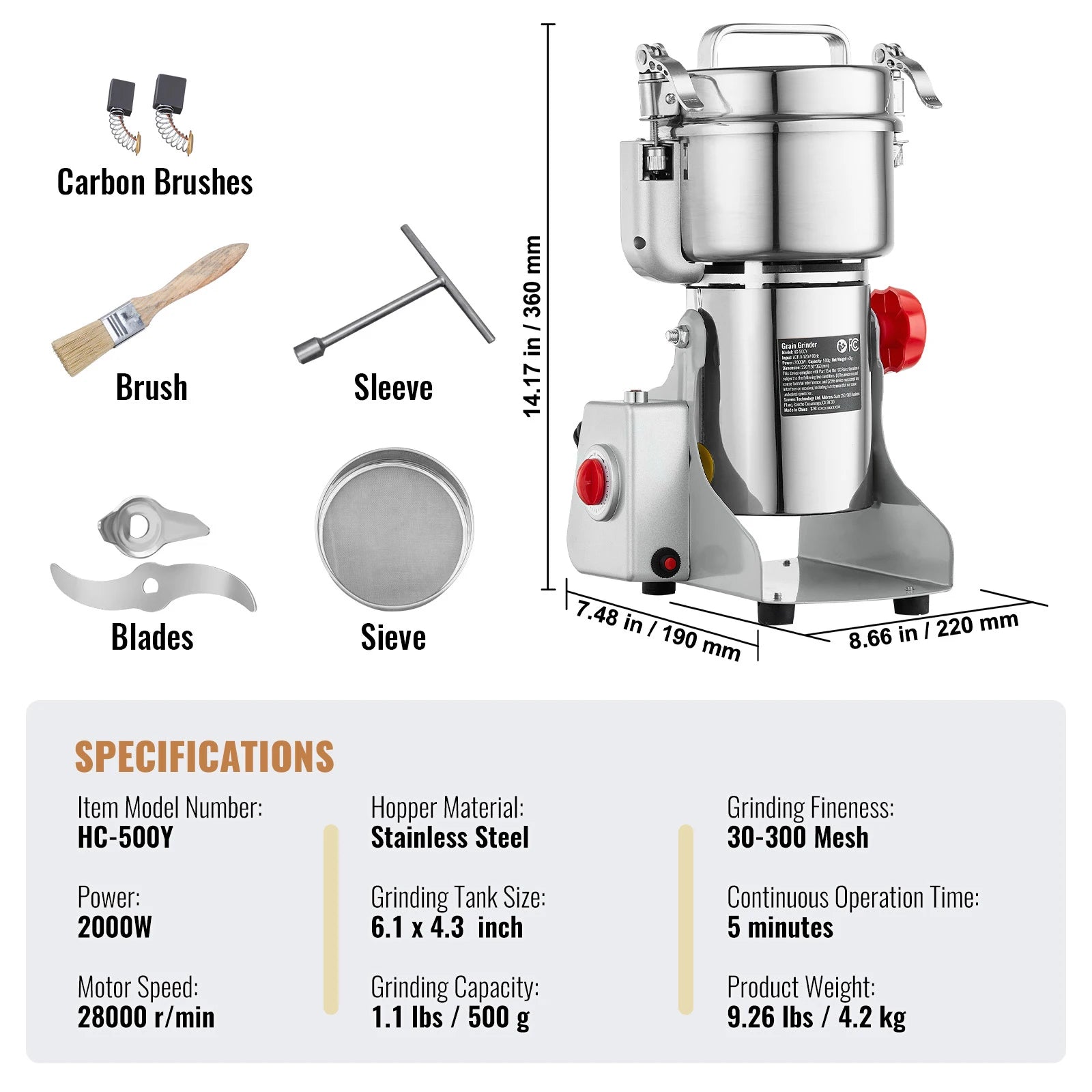 150-2500G Electric Grain Mill Grinder Commercial Swing Spice Grinders for Dry Herbs Grains Spices Cereals Coffee Corn