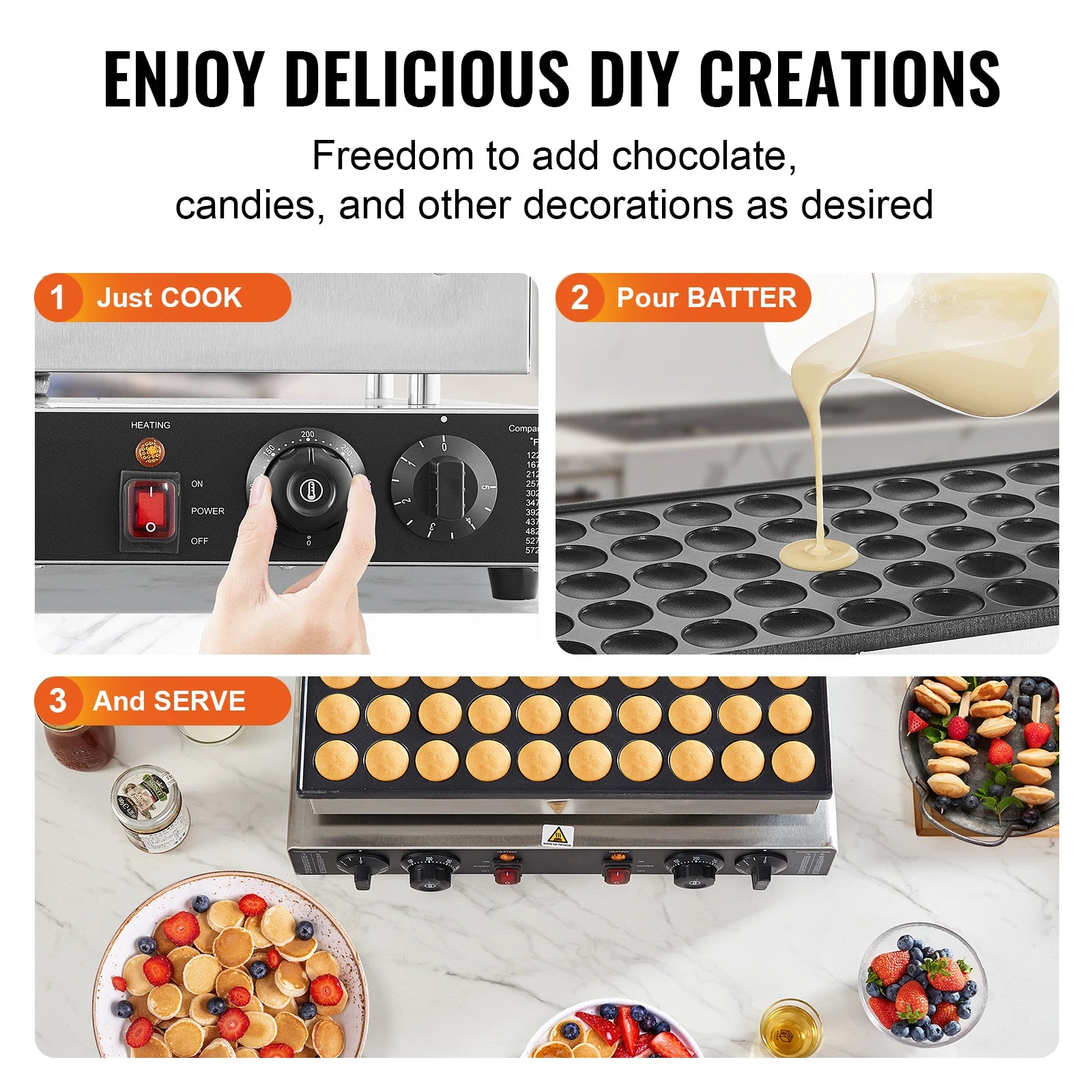 50Pcs Mini Dutch Pancake Maker Dorayaki Baker Machine Commercial Non-Stick Waffle Maker Dual Temp & Time Control