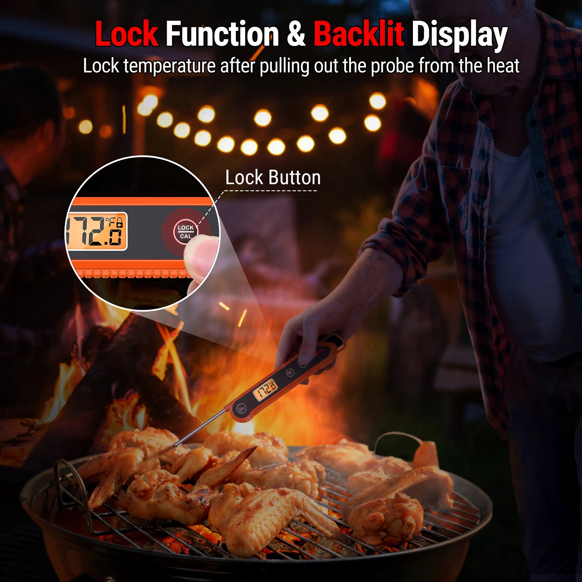 TP03H Digital Instant Read Meat Thermometer for Grilling，Waterproof Kitchen Food LCD Thermometer with Calibration
